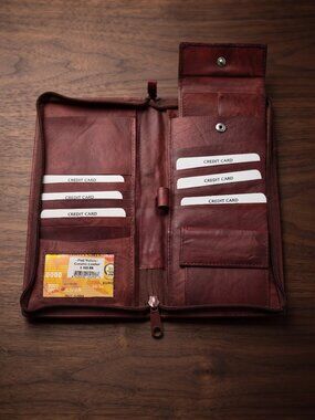 Genuine Leather Checkbook Cover, Large Zipper Organizer with Card Holder